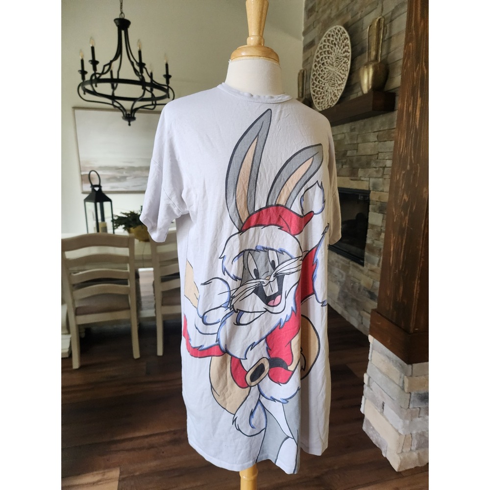 Vintage 1994 Bugs Bunny Santa Holiday Cartoon T-Shirt Flirts‎ Sleepwear